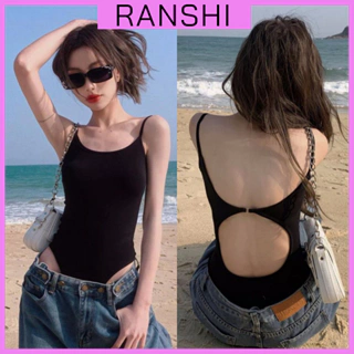 [CÓ MÚT] Áo Bodysuit Hai Dây RANSHI Đi Biển Thiết Kế Khoét Lưng Ôm Trọn Body Sexy Chất Tăm Lạnh Hàn Thoáng Mát - RBS035