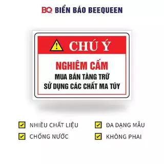 Biển báo CHÚ Ý NGHIÊM CẤM MUA BÁN TÀNG TRỮ SỬ DỤNG CÁC CHẤT MA TUÝ 20x30cm - Biển báo Beequeen