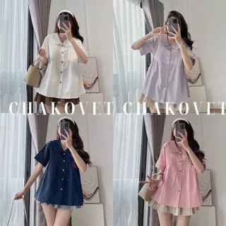 Áo sơ mi kiểu nữ CHAKOVET sơ mi nữ dáng babydoll xếp ly dọc tay ngắn cổ sen Hàn Quốc xinh xắn mặc đi chơi du lịch A8934