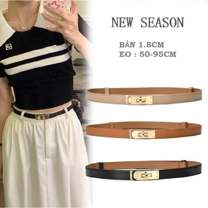 Đai Váy Nữ Sang Trọng Bản Nhỏ 1.8cm, Thắt Lưng Nữ Cao Cấp Mặt Khóa Vàng Đồng - DAIVAY014