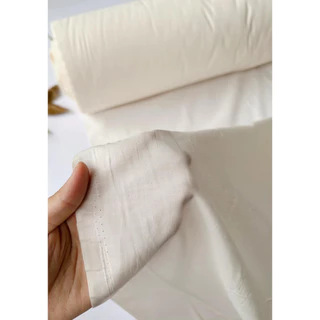 Vải thô boi Hàn mỏng mịn 100% cotton trắng kem, khổ 1m5