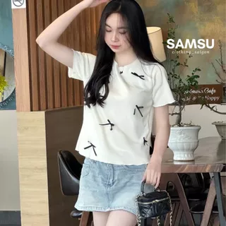 Áo thun áo nữ đính nơ phía trước dễ thương nữ tính phong cách Hàn Quốc chất thun co dãn Samsu.clothing_saigon