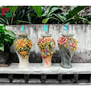Bình Hoa Đắp Nổi Các Loại Hoa Gốm Bát Tràng H33 cm - Huy Oanh