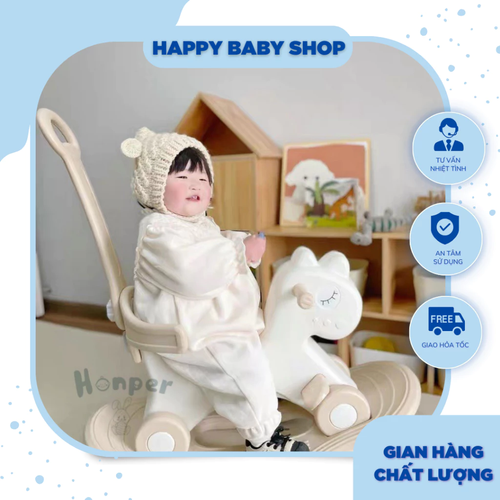 Ngựa bập bênh cho bé  4in1, 3 chức năng :bập bênh - chòi chân - xe đẩy - ván thăng bằng,Màu sắc  : Ghi, Xanh, Be, Hồng.