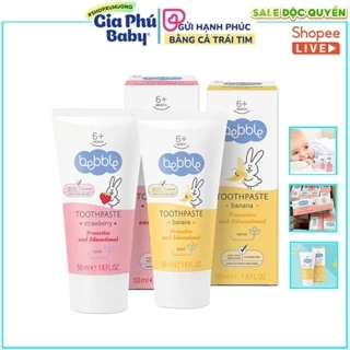 Kem đánh Bebble cho bé 6M+ nuốt được 50ml ( vị dâu và vị chuối ) đảm bảo chất lượng hàng chính hãng