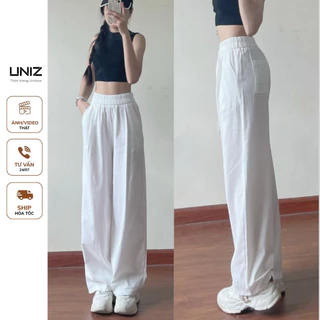 Quần tây nữ ống suông vải linen lưng thun ống rộng hack dáng UNIZ Q6889/P10K14