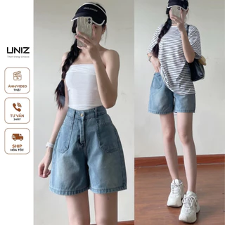 Quần short đùi jean dáng lửng cạp cao phối túi ngang UNIZ Quansoocbo7295/P4K9