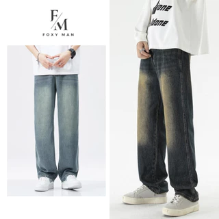 Quần Jean Nam Ống Suông Ống Rộng BAGGY RETRO WASH,Quần Bò Nam Nữ Jeans Basic Màu Xanh Đen Đứng Form/Phom Cạp Cao FOXYMAN