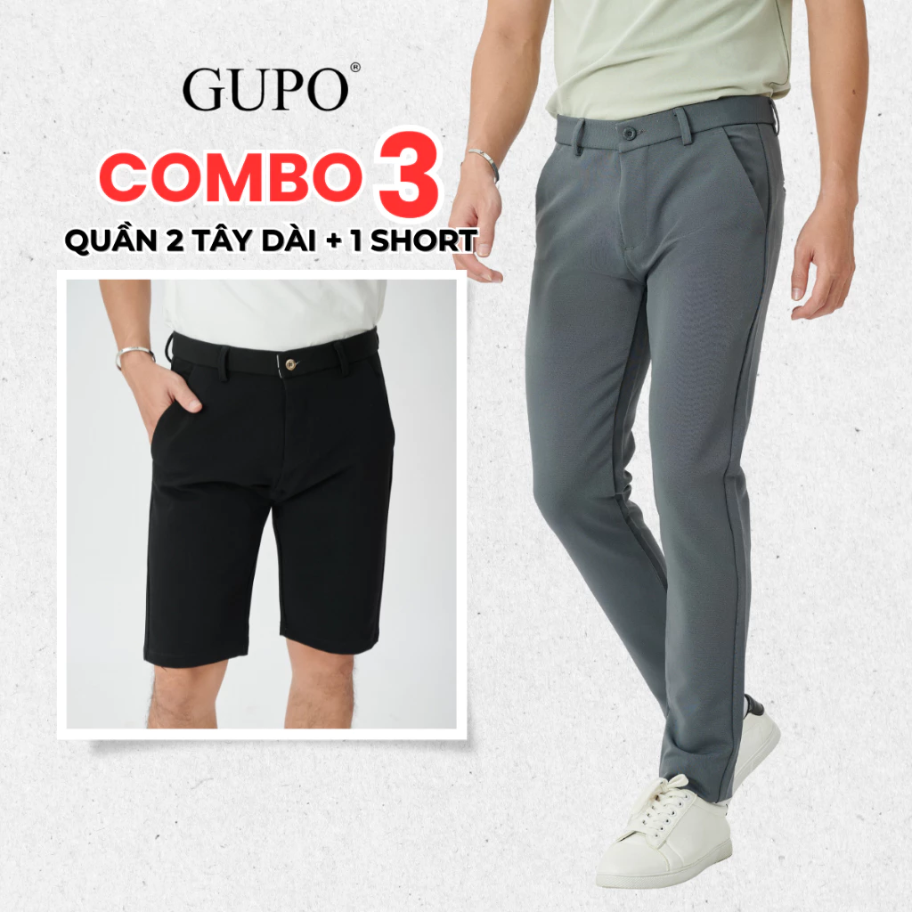 [Combo 3] Quần Âu Nam Slimfit Và 1 Short Tây Đen GUPO Local Brand Cotton Co Giãn 4 Chiều Dáng