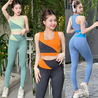 Bộ quần dài áo tập gym nữ phối màu cao cấp, đồ thể thao yoga, erobic nữ dáng đẹp chất thun co giãn kèm mút (D03)