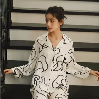 Bộ Pyjama Hoa Tay Dài Đồ Ngủ Mặc Nhà / Lily Long PJ Set with Cat Embroidery PJ069 - AfterBath