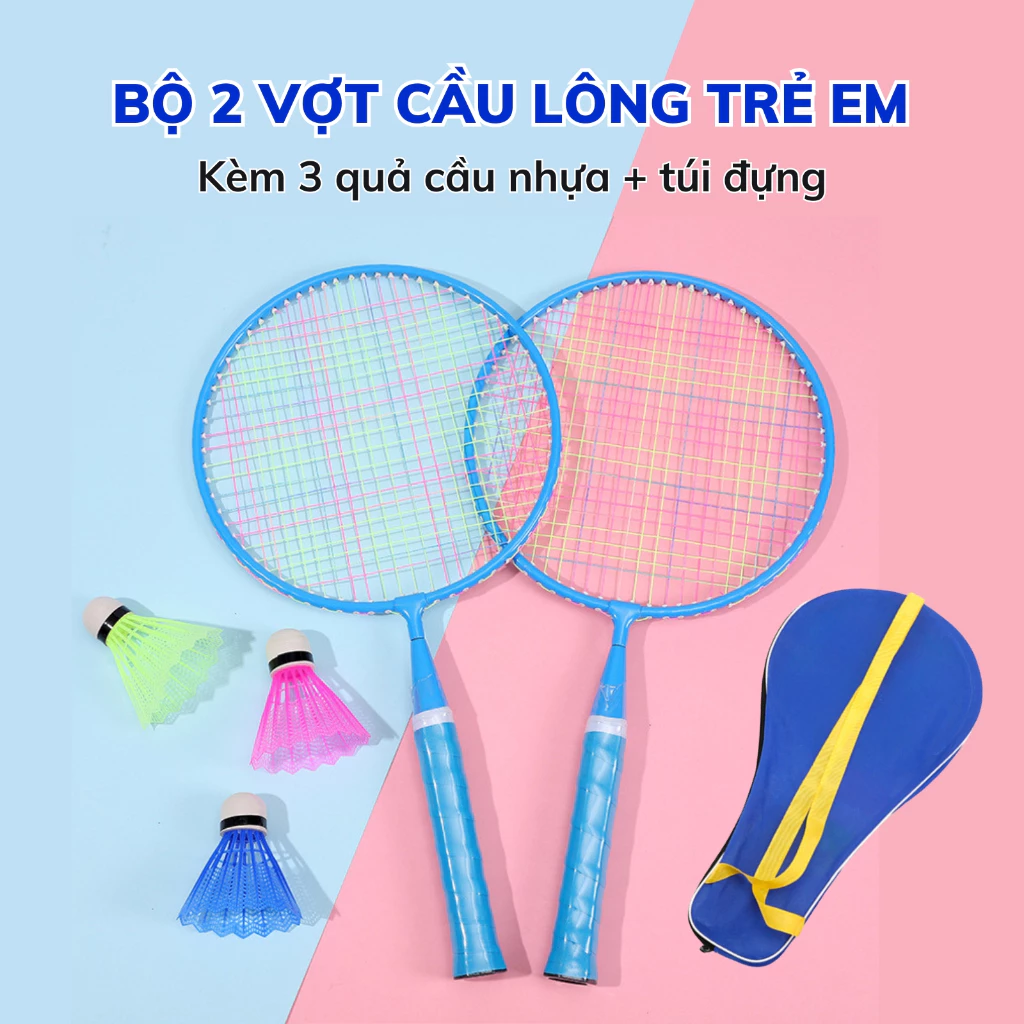 Vợt cầu lông cho bé trẻ em tặng kèm 2 quả cầu, đồ chơi vận động vợt cầu lông mini cho bé từ 3 tuổi trở lên