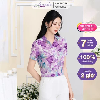 Áo sơ mi nữ công sở thiết kế LAVENDER FASHION kiểu dáng croptop cổ đức họa tiết hoa tím A3054