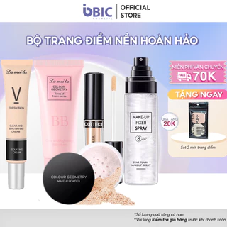 Set trang điểm nền đầy đủ gồm kem nền, kem che khuyết điểm, phấn phủ, xịt khóa nền và kem lót makeup BIC cosmetic