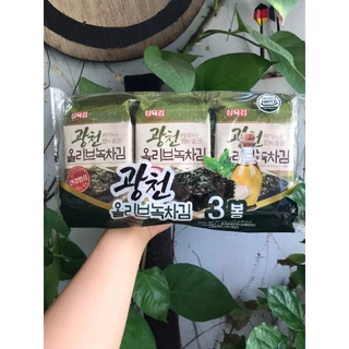 Rong Biển Hàn Quốc Sấy Khô Olive Trà Xanh (Mới) Gwangcheon Seaweed (Lốc 3 gói x 4g-lá)