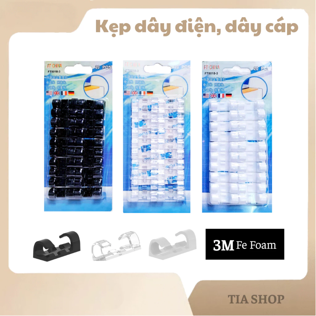 Nẹp cố định dây điện dán tường chống rối, kẹp giữ cáp mạng (Có sẵn keo 3M)