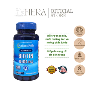 Viên Uống Puritan’s Pride Ultra Mega Biotin 10,000 mcg Hỗ Trợ Mọc Tóc, Giảm Gãy Rụng Tóc Và Chắc Khỏe Móng (100Viên/Lọ)