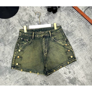 Quần short jean nữ bigsize 55-90kg lưng cao phối nút lai rách nhẹ, quần đùi bò nữ bigsize QC06