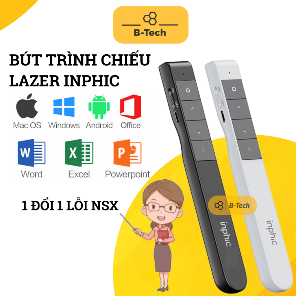 Bút trình chiếu Powerpoint, đèn laser, chuyển slide, pin sạc Inphic PL1, bút thuyết trình, bút laser, bút chỉ máy chiếu