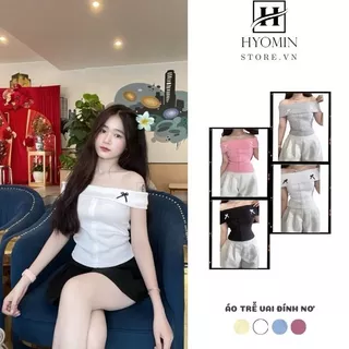 Áo trễ vai kiểu nơ xinh yêu ôm gọn, áo trễ vai đính nơ siêu xinh hyominstore.vn