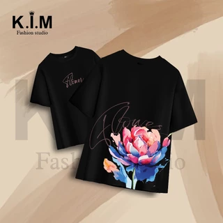 Áo thun KIM FASHION STUDIO họa tiết HOA unisex form rộng cổ tròn, cotton 2 chiều siêu thấm hút -FL03