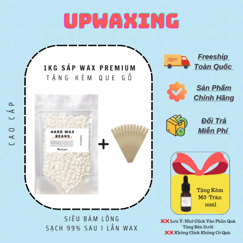 1KG Sáp Wax Lông Nóng UPWAXING ( Tặng Kèm Mỡ Trăn, Que Gỗ )