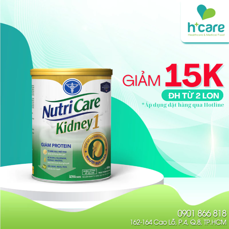 Sữa bột Nutricare kidney 1 400g dinh dưỡng cho người bệnh thận, tiền chạy thận nhân tạo