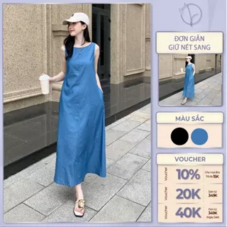 Váy suông dáng dài xẻ tà sau ChicLy Design chất denim cao cấp mềm mại - DD743