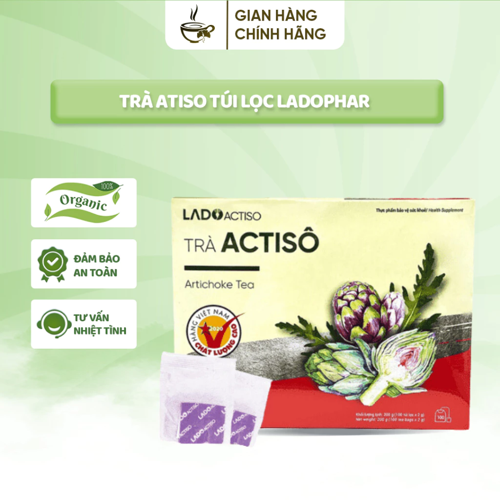 Trà Atiso Túi Lọc LADOPHAR - Trà Atiso Túi Tiệm Trà Thảo Dược Giải Độc Thanh Lọc Cơ Thể Tăng Cường Chức Năng Gan 100 Túi