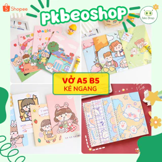 Vở học sinh tập giấy kẻ ngang A5 B5 Pkbeoshop 60 72 trang sổ ghi chép 70gsm gáy chỉ dễ thương