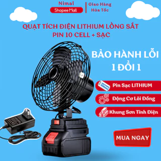 Quạt Tích Điện Mini Để Bàn Pin Lithium Loại 1 Lồng Sắt Tĩnh Điện Đế Pin Phổ Thông NIMALSTORE