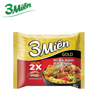 Combo 5 gói mì tôm 3 Miền bò hầm rau thơm 30 gói 75gr