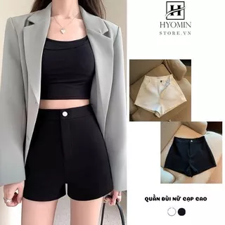 Quần đùi nữ cạp cao 1 khuy chất vải Umi hàn co dãn 4 chiều, quần đùi tôn dáng hyominstore.vn