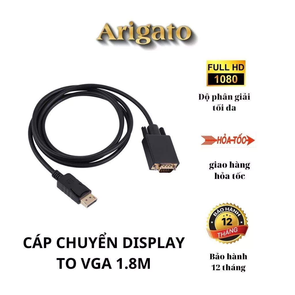 Dây cáp DisplayPort ra VGA Dài 1.8M, cáp chuyển đổi tín hiệu DisplayPort ra VGA (DP to VGA)