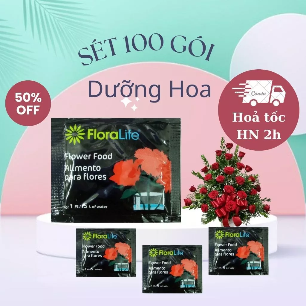 Dưỡng Hoa Tuơi Lâu Không Độc Hại, [Combo 100 Gói]  FloraLife Chính Hãng Nhập Từ Mỹ Không Bị Hôi Nước