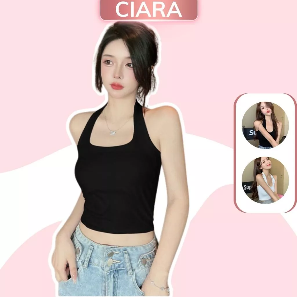 Áo croptop cổ yếm CIARA, áo dây cổ yếm dáng ôm kiểu hở lưng K001