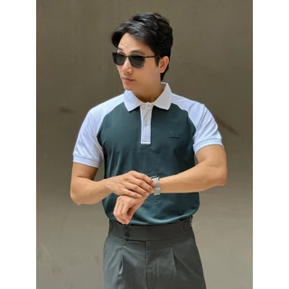 Áo polo LC phối cổ và tay áo họa tiết sọc dập nổi raglan với chất vải cá sấu cotton 4 chiều thấm hút tốt