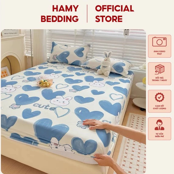 Ga trải giường cotton poly thỏ xanh mềm mịn,nhiều kích thước 80cm,1m,1m2,1m4,1m5,1m6,1m8 hamybedding