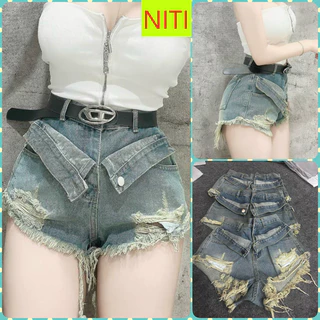 [SONN1583] QUẦN SHORT JEANS ĐÙI NỮ LƯNG CAO 2 LƯNG BẺ CÀI NÚT MÀU XANH LAI TUA CỰC MÁT MẺ SIÊU HOT HIT