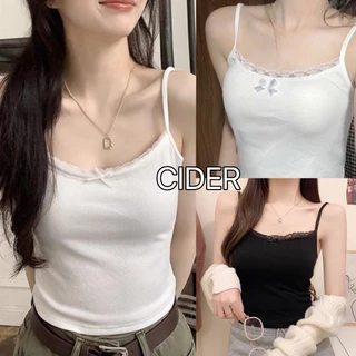 Áo 2 Dây Đính Nơ Ngực Phối Ren Xinh Xắn Dáng Croptop Thời Trang