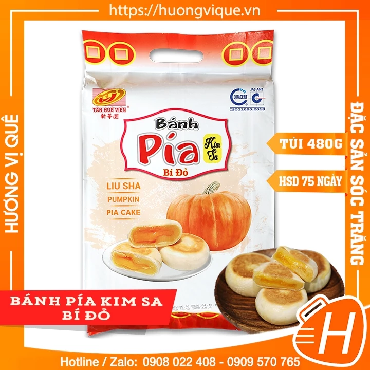 Bánh Pía Kim Sa Bí Đỏ Tân Huê Viên - Túi 480g(12 Cái) - Đặc Sản Sóc Trăng