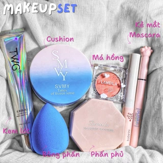 Bộ Trang Điểm 7 món HỒNG XANH MAKEUP SET đầy đủ đi chơi dự tiệc tiện lợi