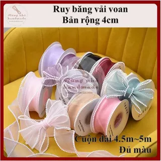 Ruy băng voan viền ngọc, bản rộng 4cm, cuộn dài tầm 5m, sóng đẹp