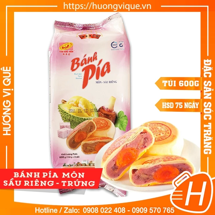 Bánh Pía Khoai Môn Sầu Riêng Trứng Muối Tân Huê Viên - Túi 600g(4 Cái) - Đặc Sản Sóc Trăng