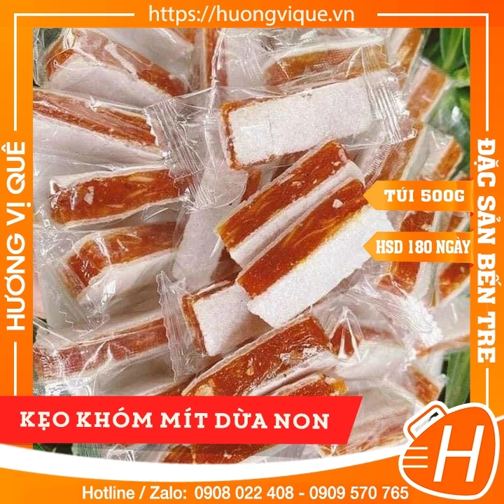 Kẹo Khóm Mít Dừa Non - Túi Zip 500g - Đặc Sản Bến Tre