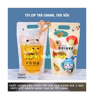 Túi Zip Đựng Trà Sữa, Trà Chanh 500ml Tặng Kèm Ống Hút