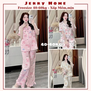 Đồ Bộ Freesize 40-60kg, Pijama Đồ Ngủ Tay Ngắn Quần Dài Chất Liệu Xốp Mềm Jerry Home