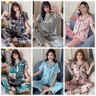 (CÓ SẴN ) Đồ bộ nữ pijama lụa cao cấp mặc nhà tay ngắn quần dài  Chất liệu : Phi Lụa (phi bóngg)