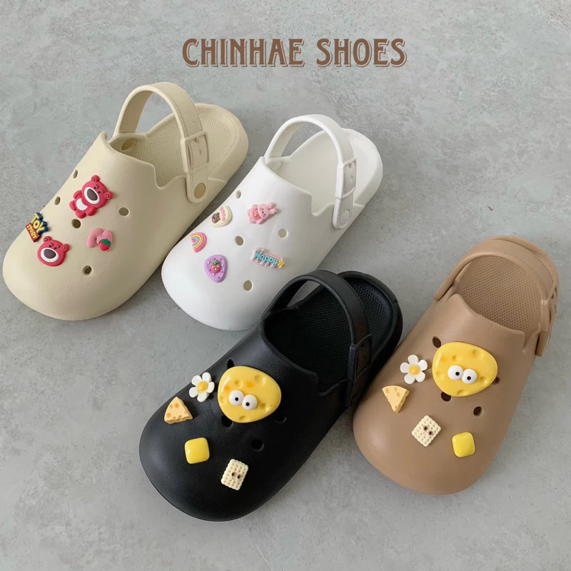 Dép sục cross phomai sticker dễ thương xốp Eva siêu nhẹ chống mùi đế bằng thời trang nữ nhiều màu sắc phong cách S007