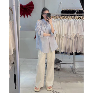 @𝙟𝙪𝙣.𝙘𝙡𝙤𝙩𝙝𝙞𝙣𝙜𝙜| Sơ mi kẻ tăm dài tay 2703/Quần jean suông đỉa to gấu to 8138